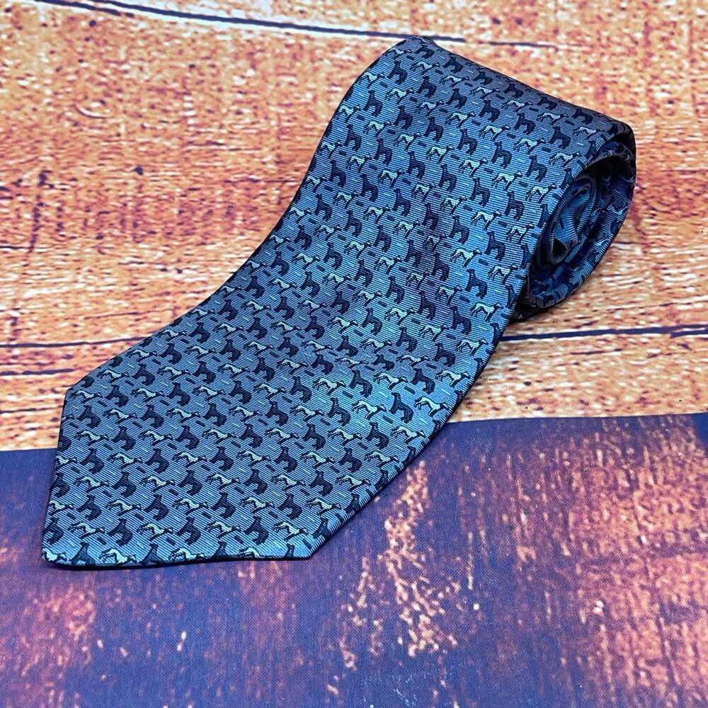 Tommy Hilfiger Grey Greyhound Dog Pattern Silk Necktie